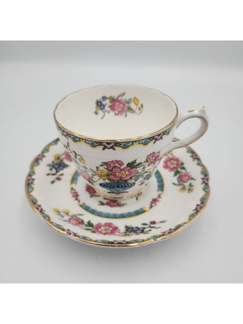 Vintage Grosvenor China “Wu Ting” Pattern Tea Cup And Saucer, Made in England